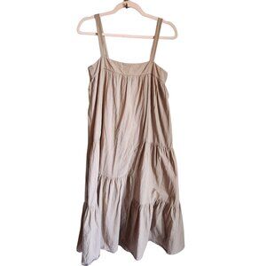 Jenni Kayne Seersucker Linen Blend Summer Dress Small Tan Tiered Sleeveless Midi